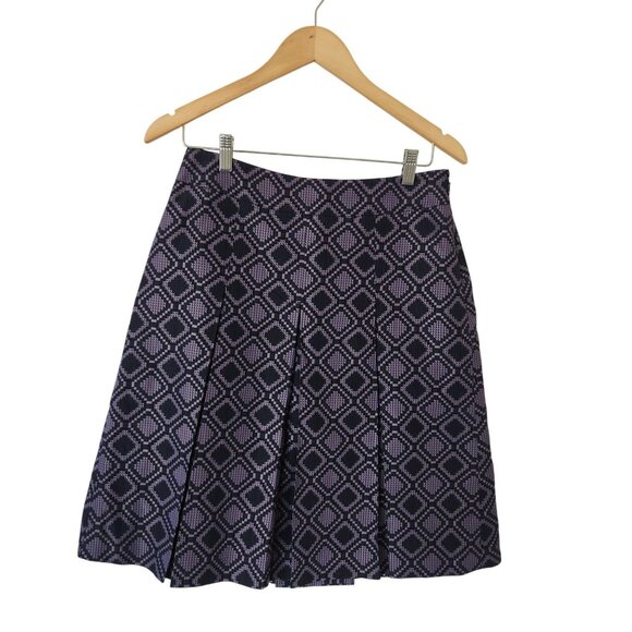 Ann Taylor Dresses & Skirts - Ann Taylor Pleated Purple Navy Geometric A-Line Skirt Preppy Academic Office
